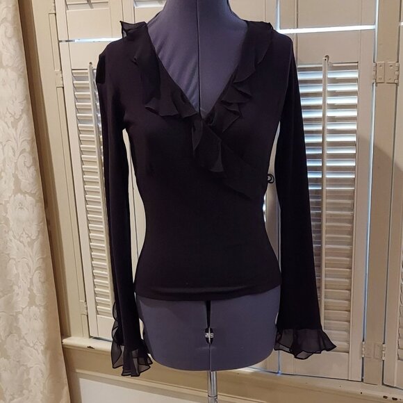 Romantic Vintage Cache Brown Ruffled Blouse Size S NWT - Picture 2 of 5